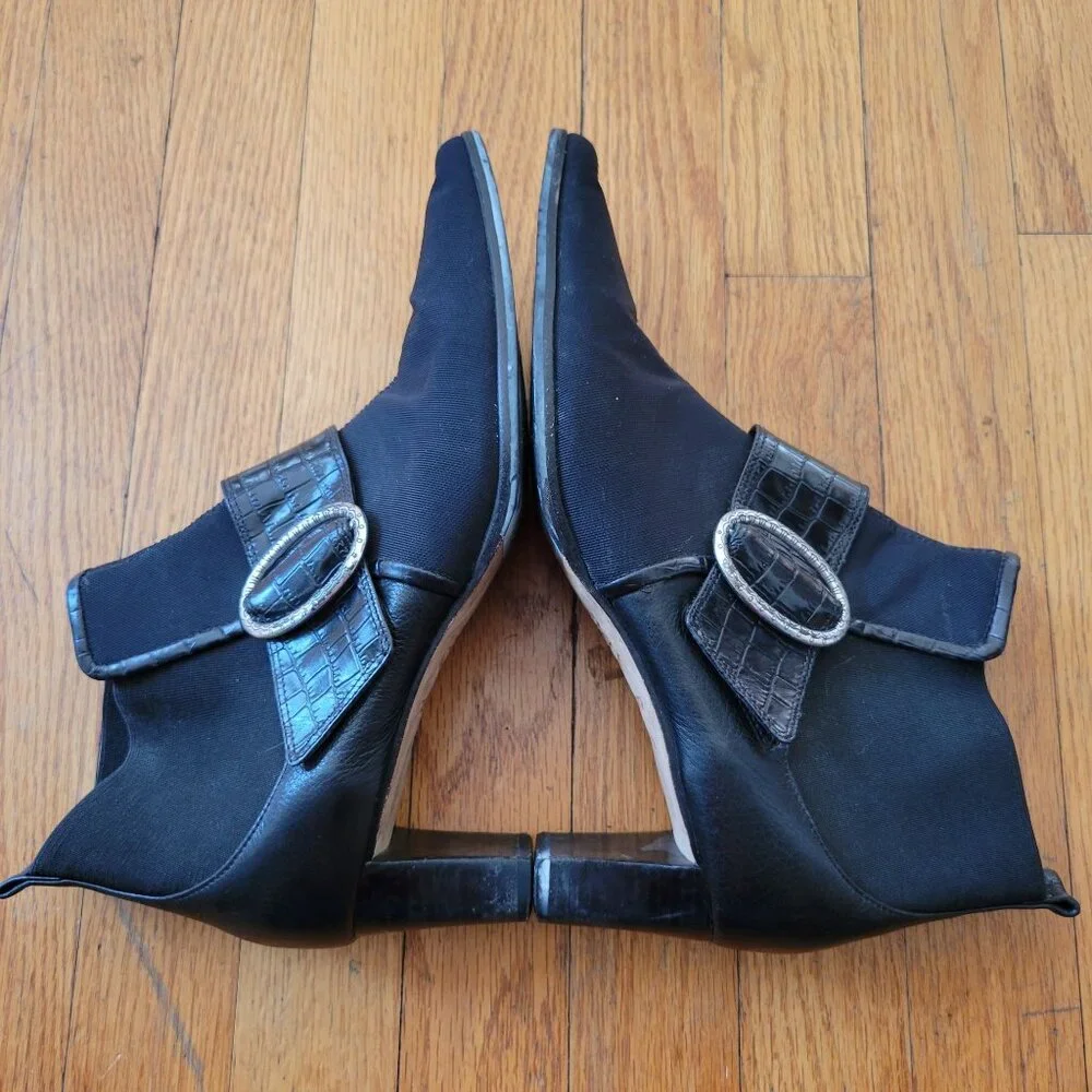 Brighton 10M TREVOR Leather Fabric Ankle Boots Decorative Buckle‎